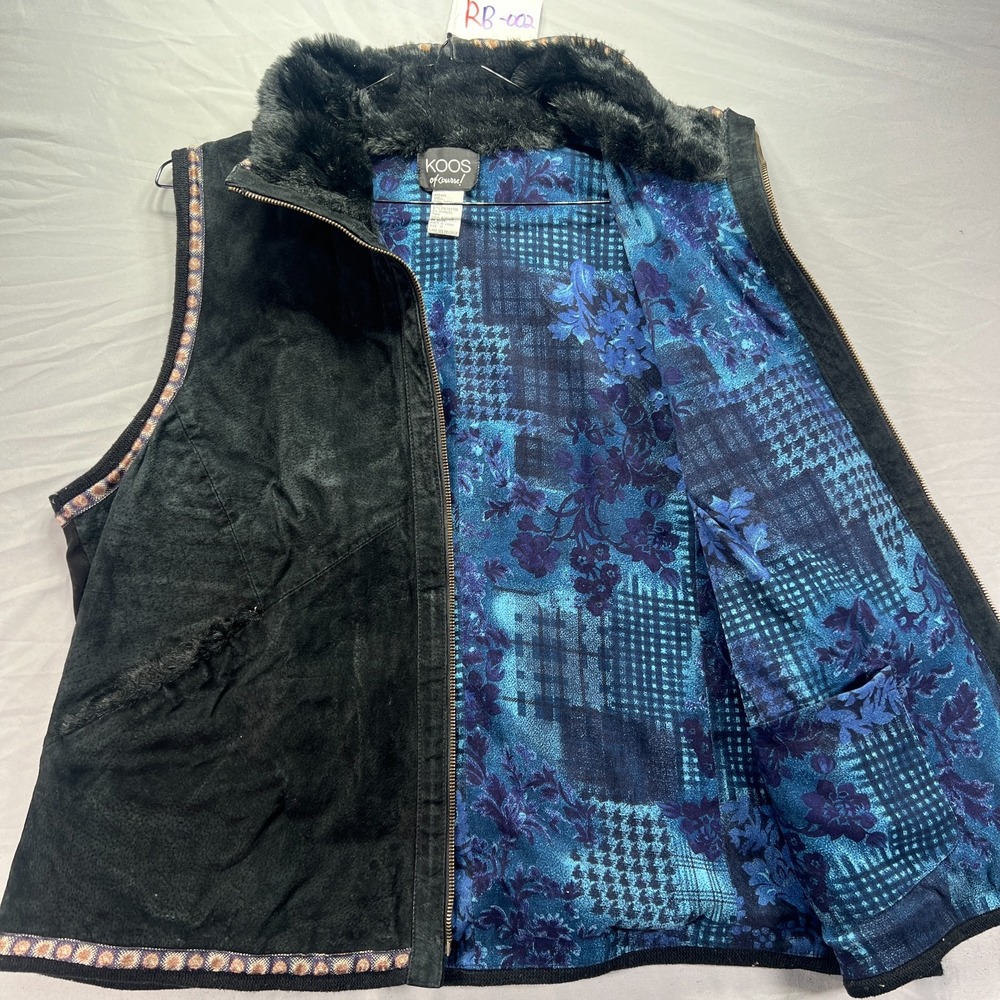 Vintage Suede Vest Womens Plus 1X Faux Fur Collar Trim Western Cowgirl Koos
